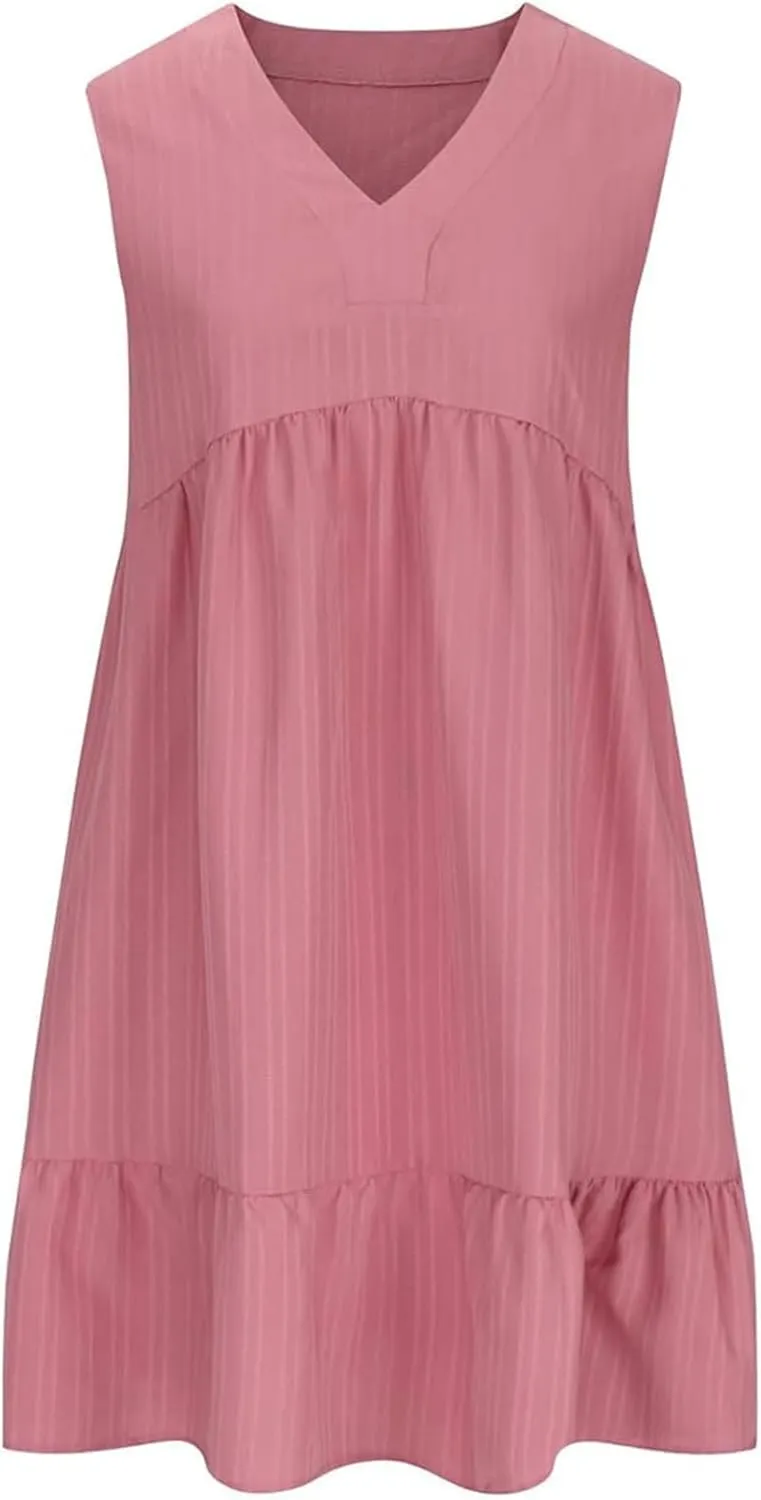 Linen Maxi Dresses for Women 2025 Sleeveless V Neck Tank Dress Fashion Casual Flowy Boho Ruffle A Line Swing Sundresses