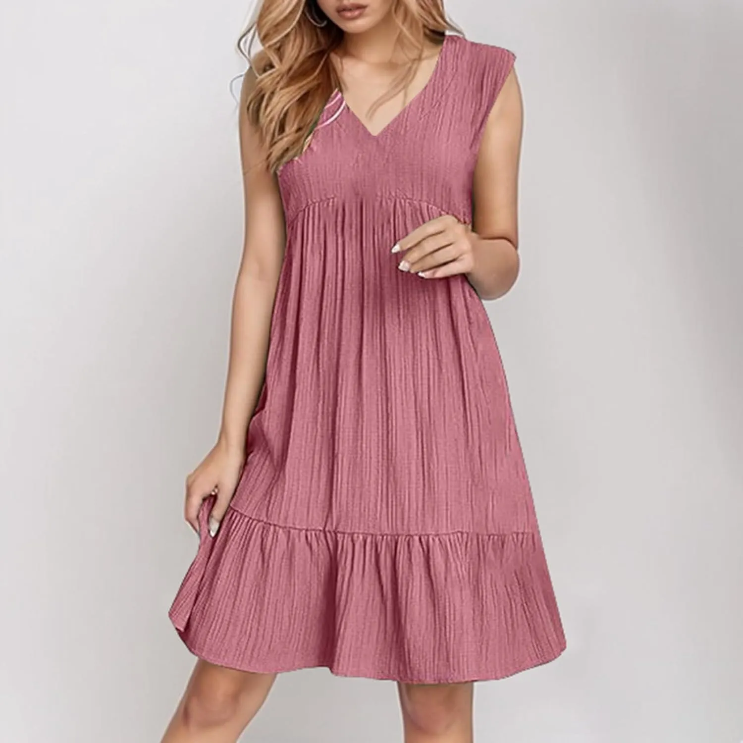 Linen Maxi Dresses for Women 2025 Sleeveless V Neck Tank Dress Fashion Casual Flowy Boho Ruffle A Line Swing Sundresses