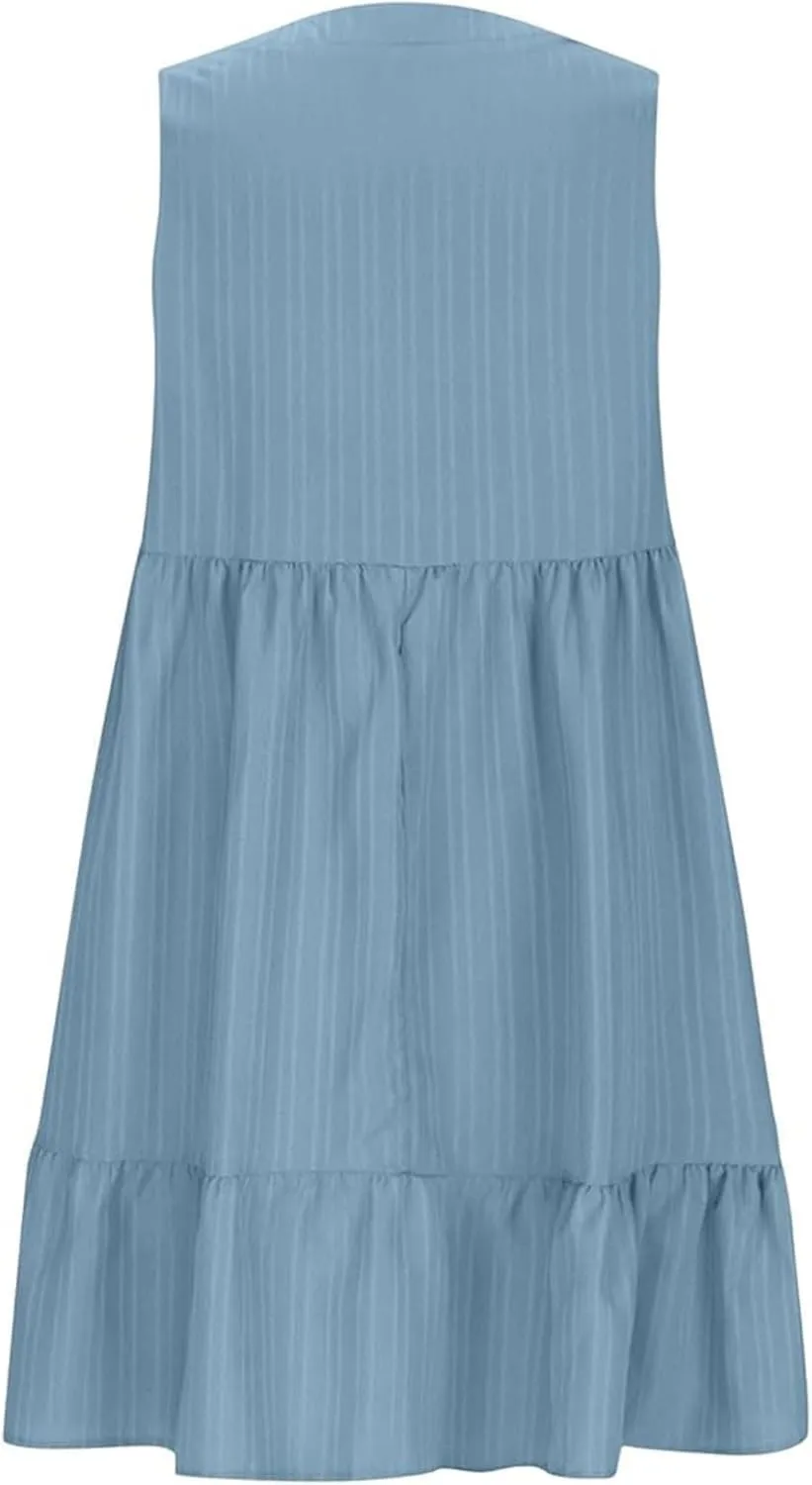 Linen Maxi Dresses for Women 2025 Sleeveless V Neck Tank Dress Fashion Casual Flowy Boho Ruffle A Line Swing Sundresses