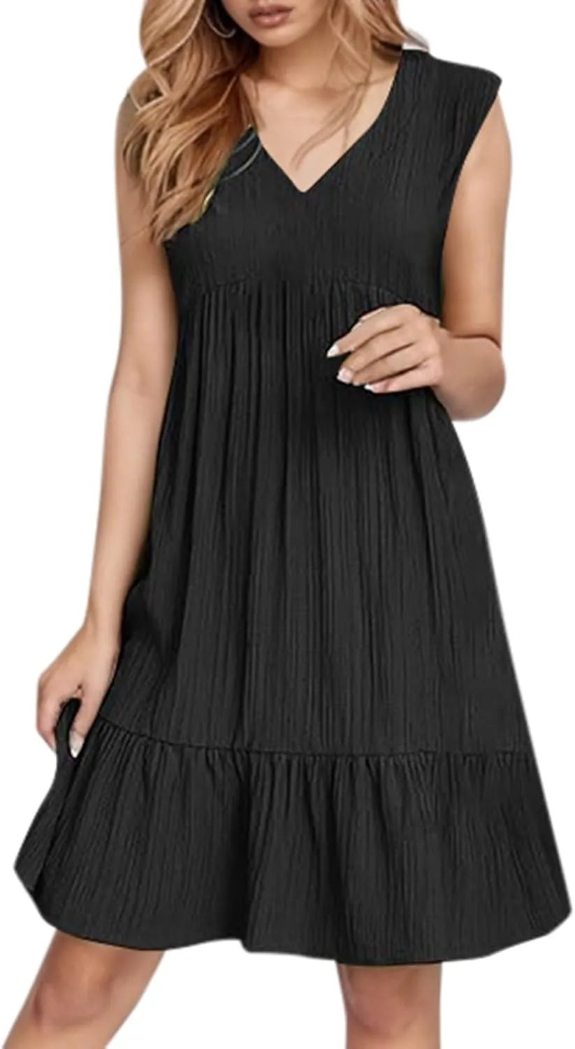 Linen Maxi Dresses for Women 2025 Sleeveless V Neck Tank Dress Fashion Casual Flowy Boho Ruffle A Line Swing Sundresses