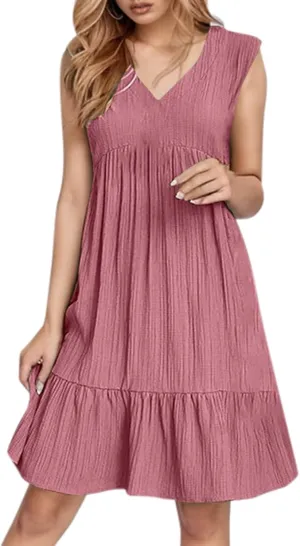 Linen Maxi Dresses for Women 2025 Sleeveless V Neck Tank Dress Fashion Casual Flowy Boho Ruffle A Line Swing Sundresses