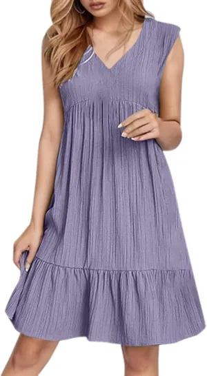 Linen Maxi Dresses for Women 2025 Sleeveless V Neck Tank Dress Fashion Casual Flowy Boho Ruffle A Line Swing Sundresses