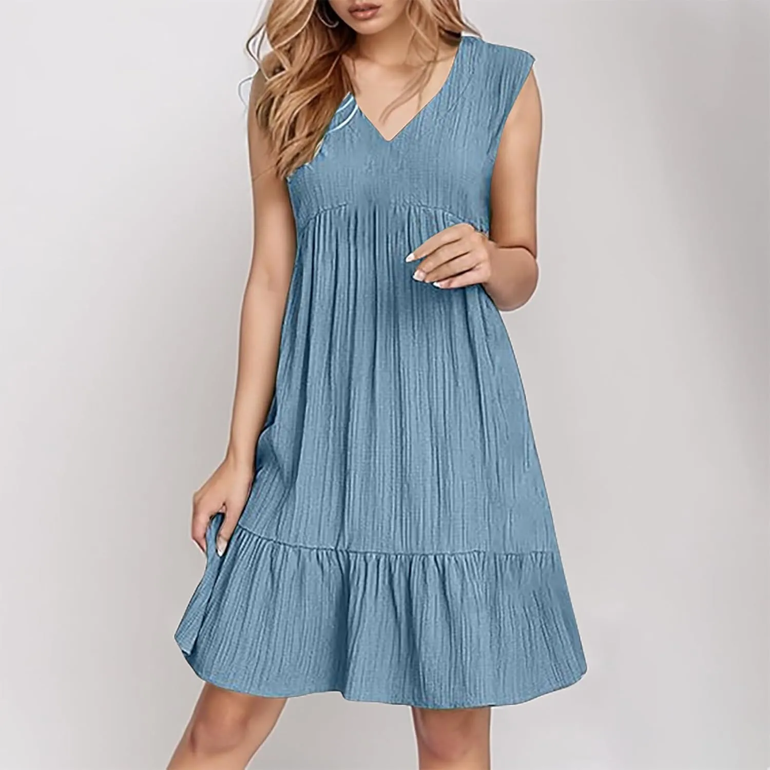 Linen Maxi Dresses for Women 2025 Sleeveless V Neck Tank Dress Fashion Casual Flowy Boho Ruffle A Line Swing Sundresses