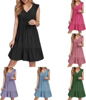 Linen Maxi Dresses for Women 2025 Sleeveless V Neck Tank Dress Fashion Casual Flowy Boho Ruffle A Line Swing Sundresses
