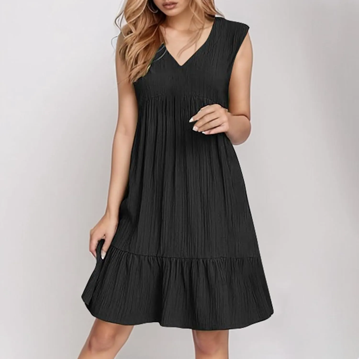 Linen Maxi Dresses for Women 2025 Sleeveless V Neck Tank Dress Fashion Casual Flowy Boho Ruffle A Line Swing Sundresses