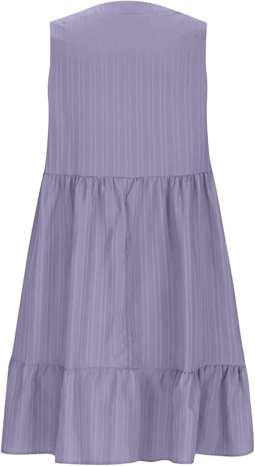Linen Maxi Dresses for Women 2025 Sleeveless V Neck Tank Dress Fashion Casual Flowy Boho Ruffle A Line Swing Sundresses