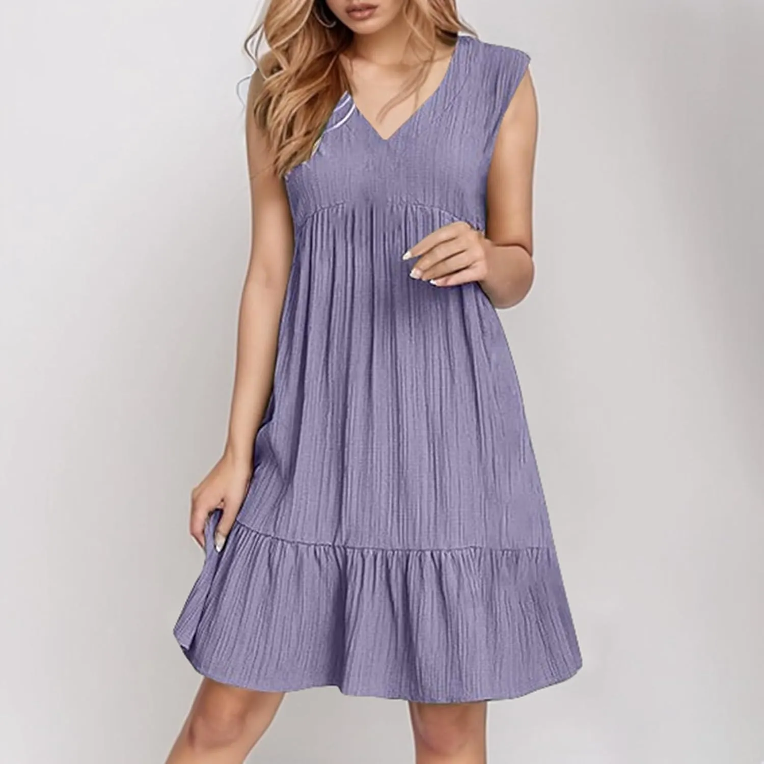 Linen Maxi Dresses for Women 2025 Sleeveless V Neck Tank Dress Fashion Casual Flowy Boho Ruffle A Line Swing Sundresses