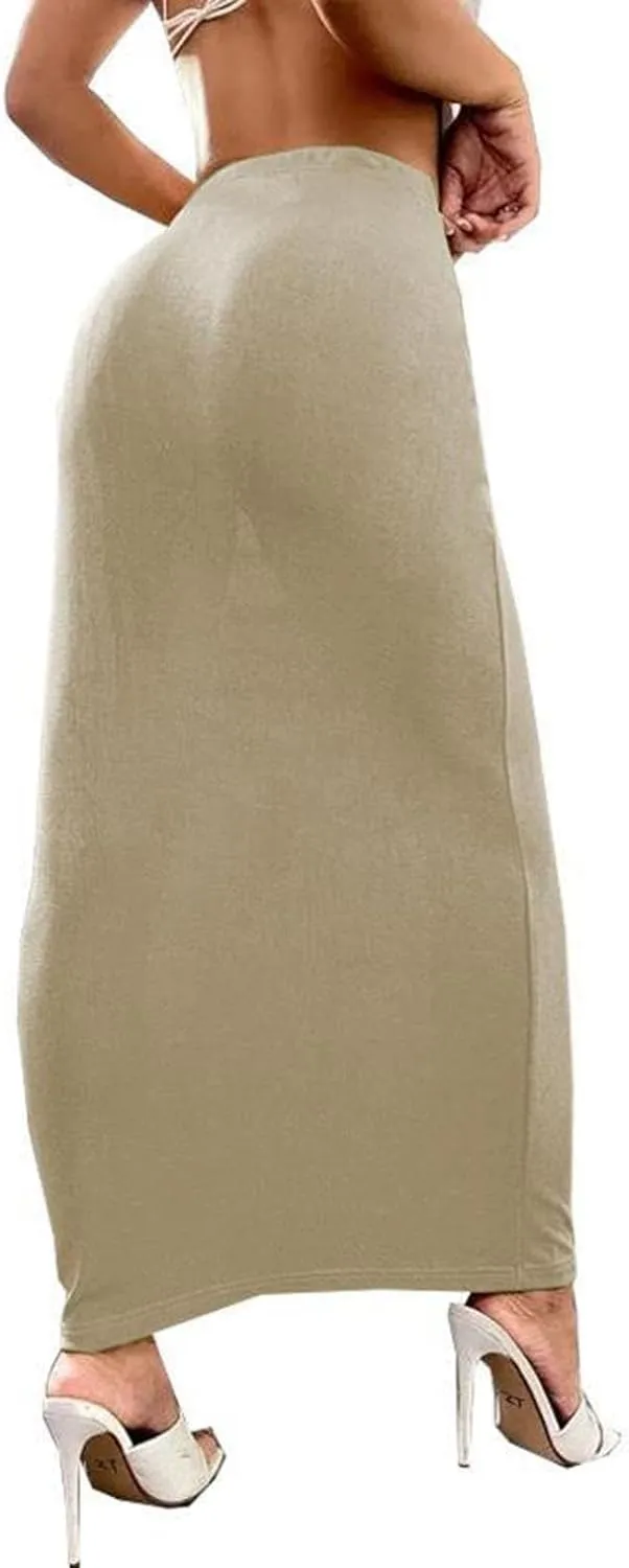 Lmdudan Women's Solid Color High Waist Maxi Skirt Casual Bodycon Long Pencil Skirt Plus Size Maxi Skirts Beach Party Skirts