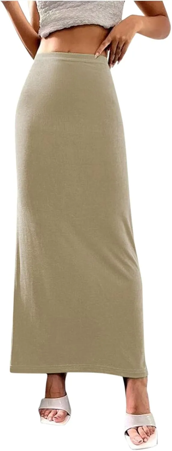 Lmdudan Women's Solid Color High Waist Maxi Skirt Casual Bodycon Long Pencil Skirt Plus Size Maxi Skirts Beach Party Skirts