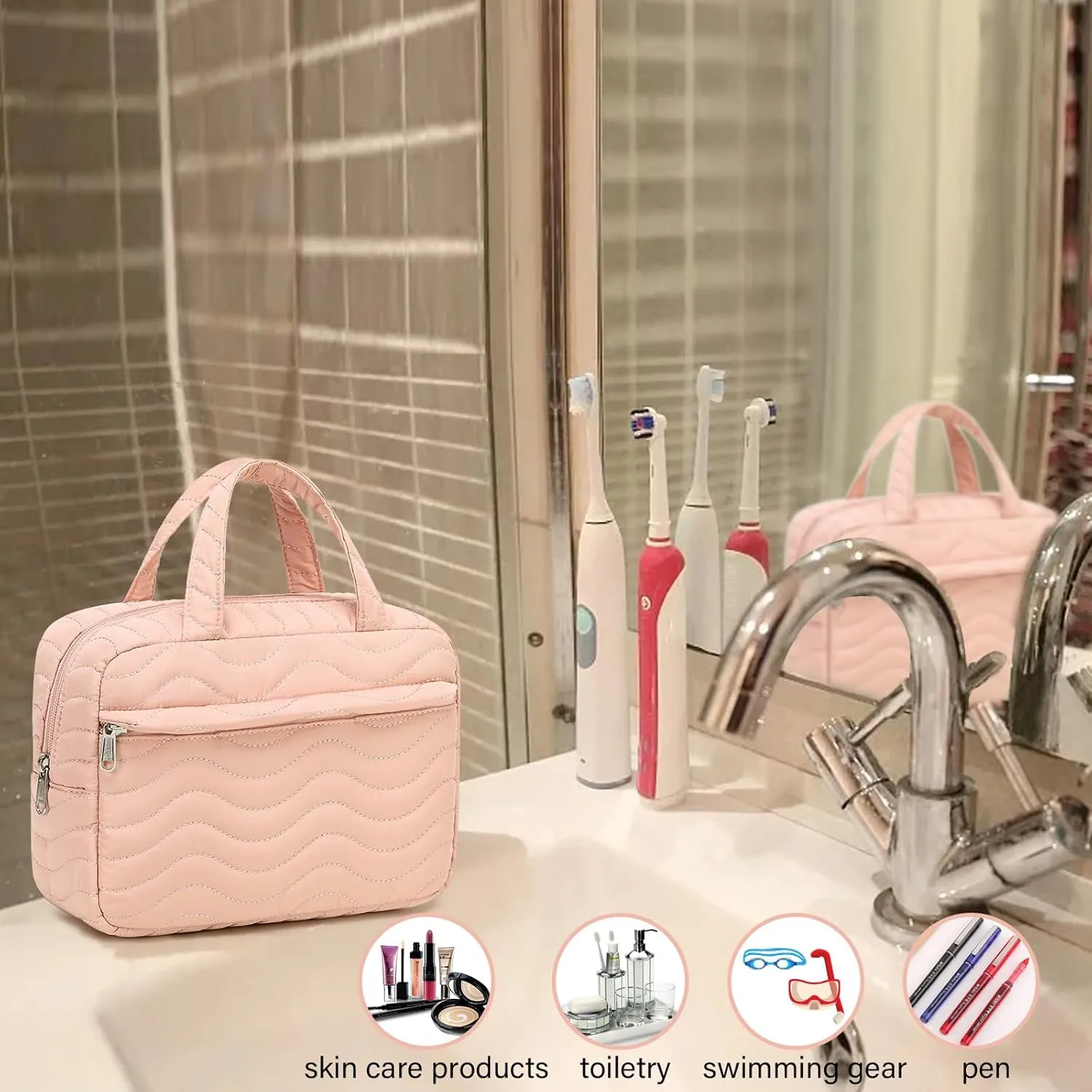 LOIDOU Christmas Gift Makeup Bag for Women Girls Quilted Cosmetic purse Makeup Organizer Bag Zipper Pouch Travel Essentials