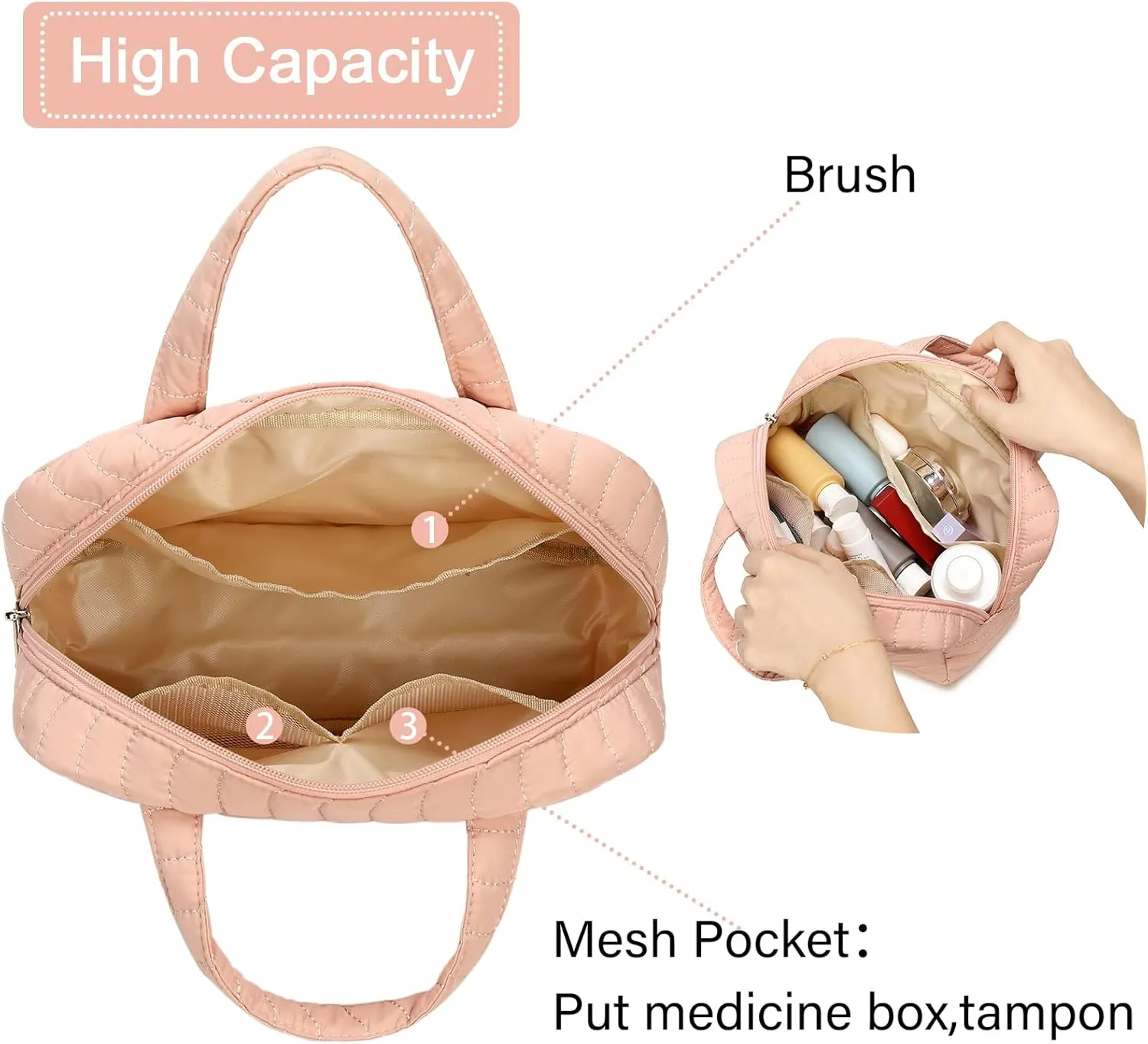LOIDOU Christmas Gift Makeup Bag for Women Girls Quilted Cosmetic purse Makeup Organizer Bag Zipper Pouch Travel Essentials