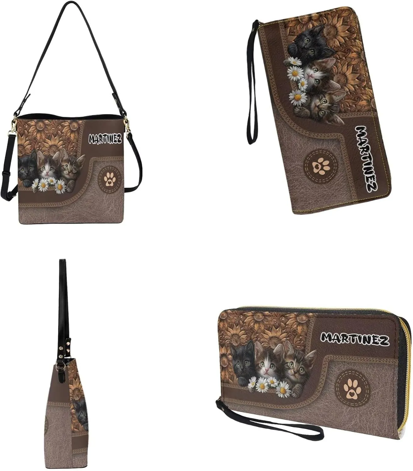 Lotusorchid Customized Bucket Purse and Wallet Set Crossbody Handbag Satchel Bag with Leather Wallet for Women Lady