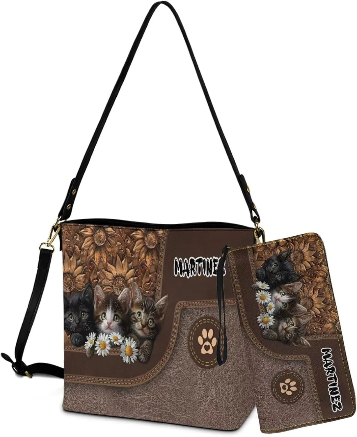 Lotusorchid Customized Bucket Purse and Wallet Set Crossbody Handbag Satchel Bag with Leather Wallet for Women Lady