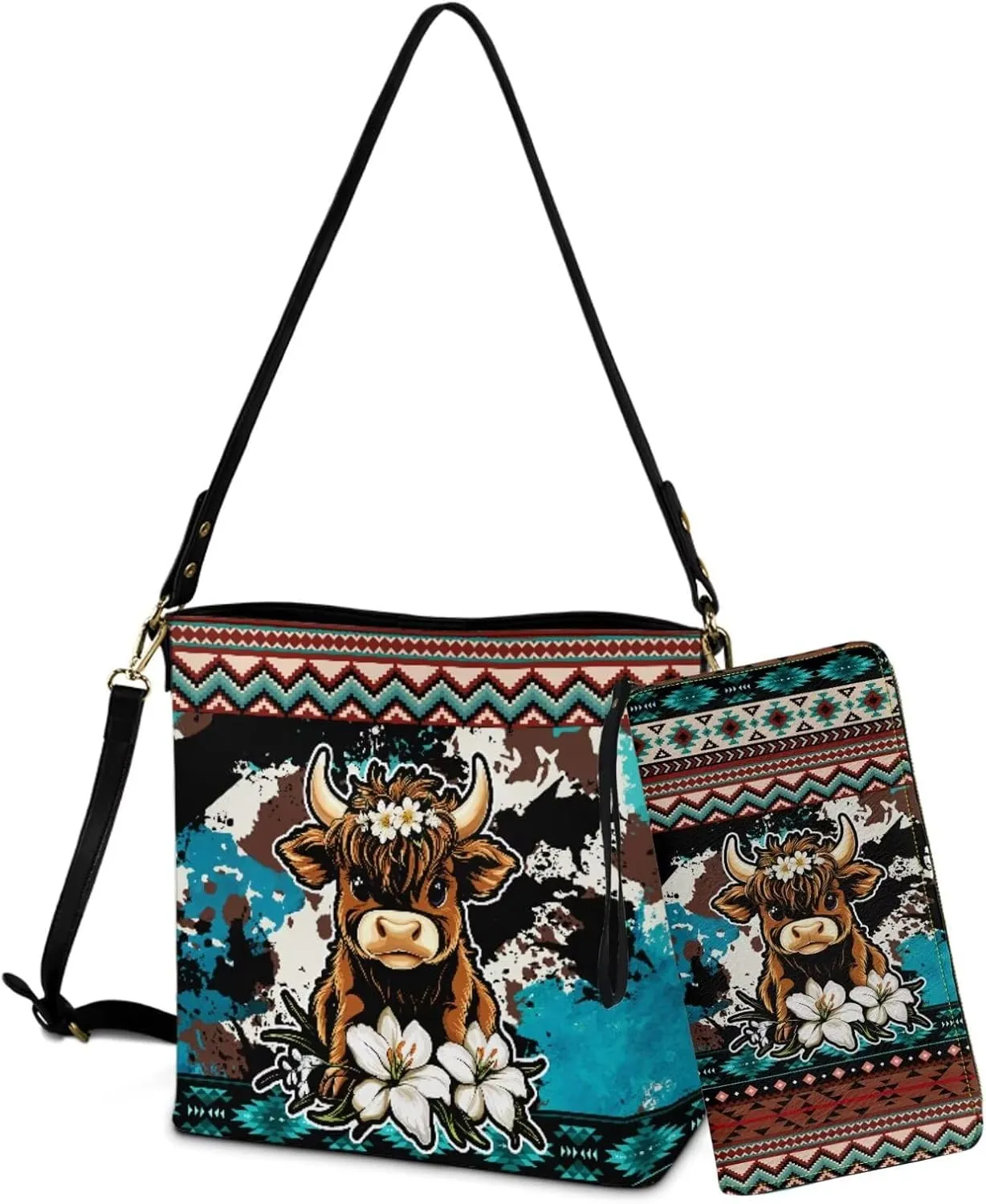 Lotusorchid Leather Bucket Handbags for Women, Crossbody Hobo Handbags Satchel Bag with Matching Wallet Detachable Strap