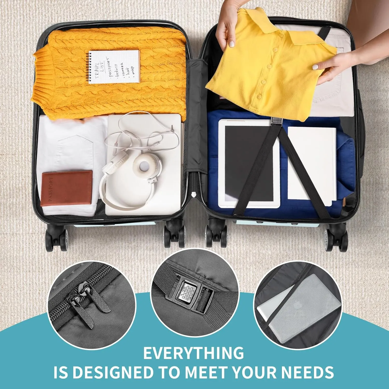 Luggage Sets of 3, Lightweight ABS PC Hardside Suitcases with Wheels, TSA Lock & 4 Spinner Wheels, Carry-On & Check-In Travel Trolley for Business Trips, 20" 24" 28" (Mint Green)