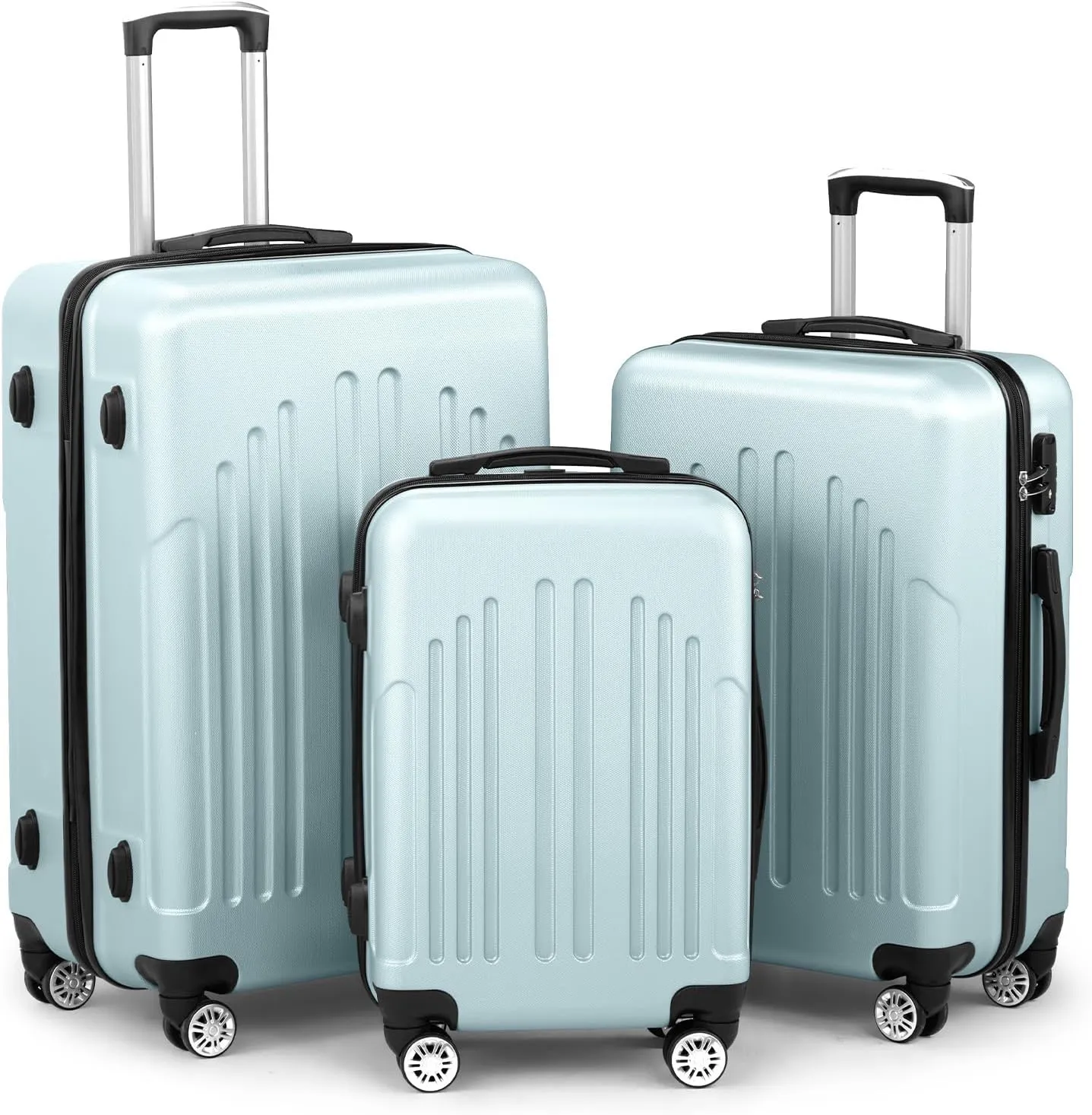 Luggage Sets of 3, Lightweight ABS PC Hardside Suitcases with Wheels, TSA Lock & 4 Spinner Wheels, Carry-On & Check-In Travel Trolley for Business Trips, 20" 24" 28" (Mint Green)