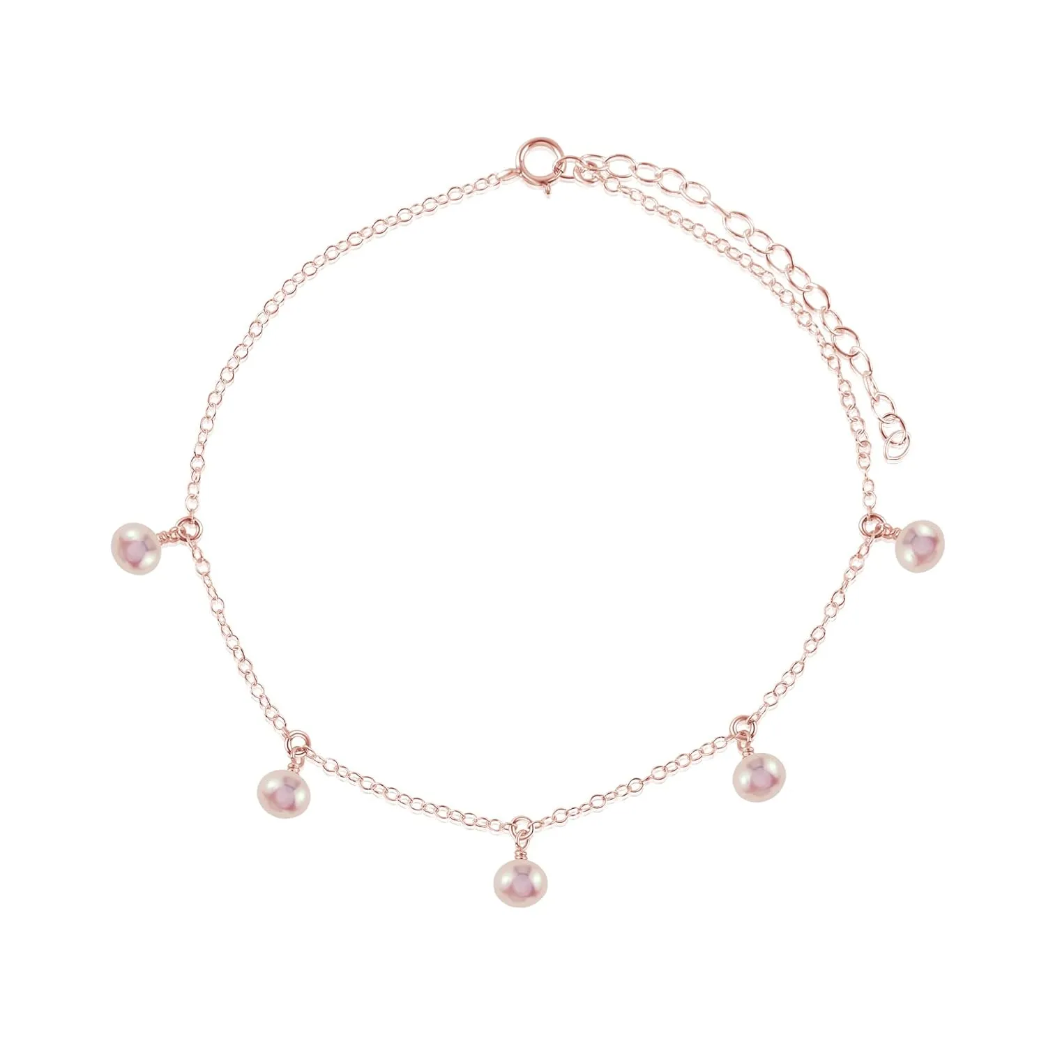 Luna Tide Freshwater Pearl Bead Drop Anklet in 14k Rose Gold Fill