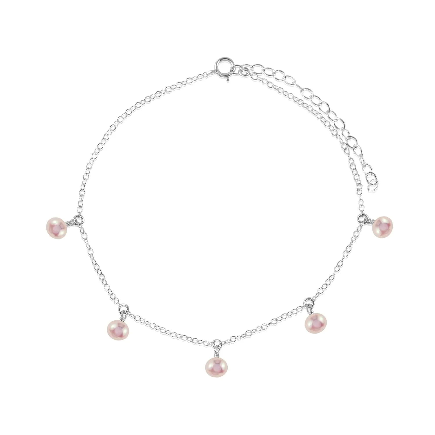 Luna Tide Freshwater Pearl Bead Drop Anklet in Sterling Silver