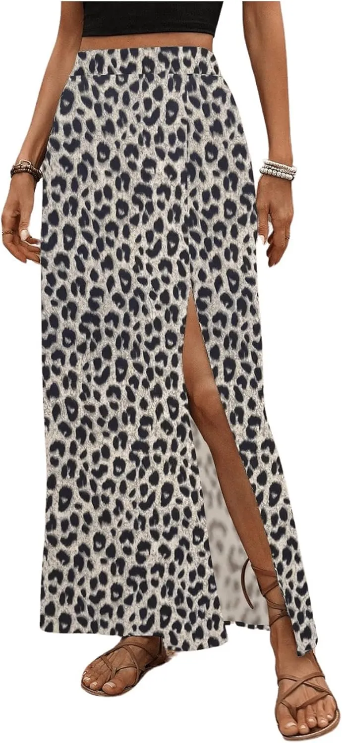 MakeMeChic Women's Summer 2 Piece Tropical Outfits Cami Crop Top Flowy Tropical Long Skirt Set