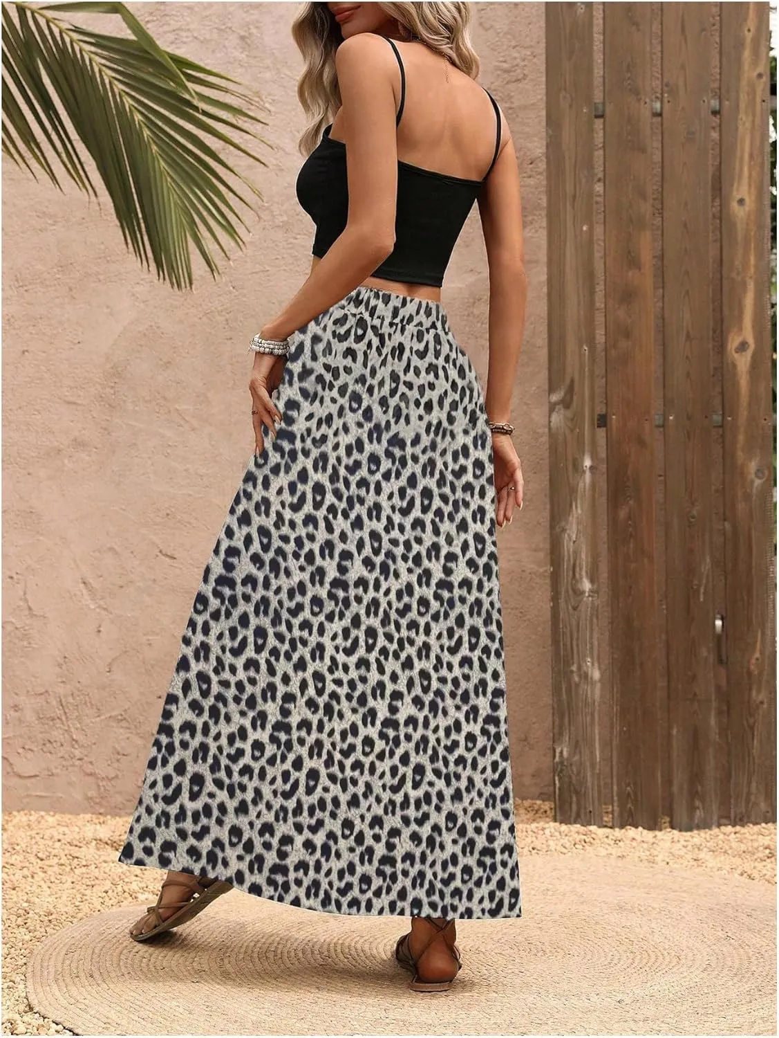 MakeMeChic Women's Summer 2 Piece Tropical Outfits Cami Crop Top Flowy Tropical Long Skirt Set