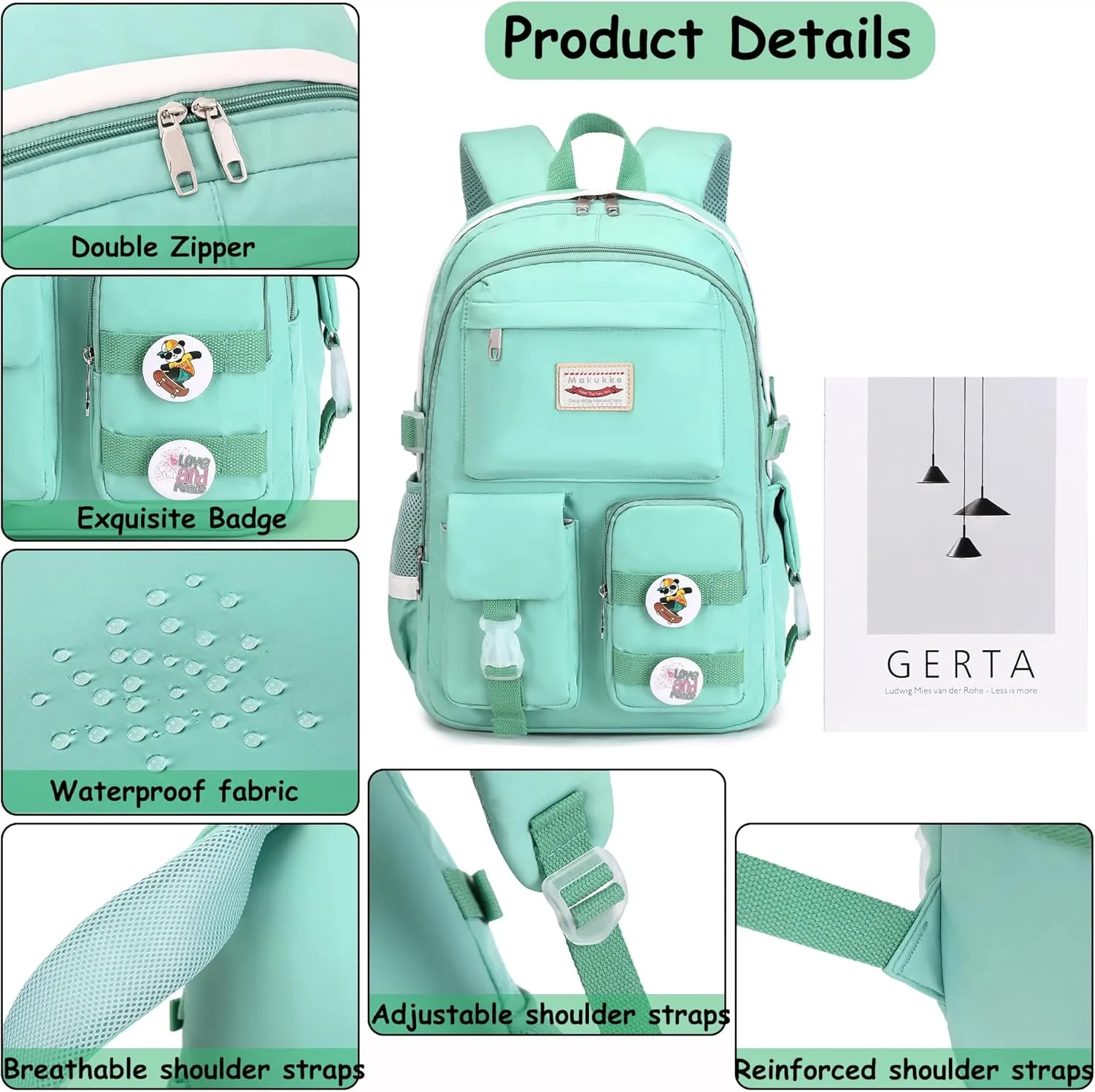 Makukke School Backpacks for Teen Girls - Laptop Backpacks 15.6 Inch College Cute Bookbag Anti Theft Women Casual Daypack,Green Backpack