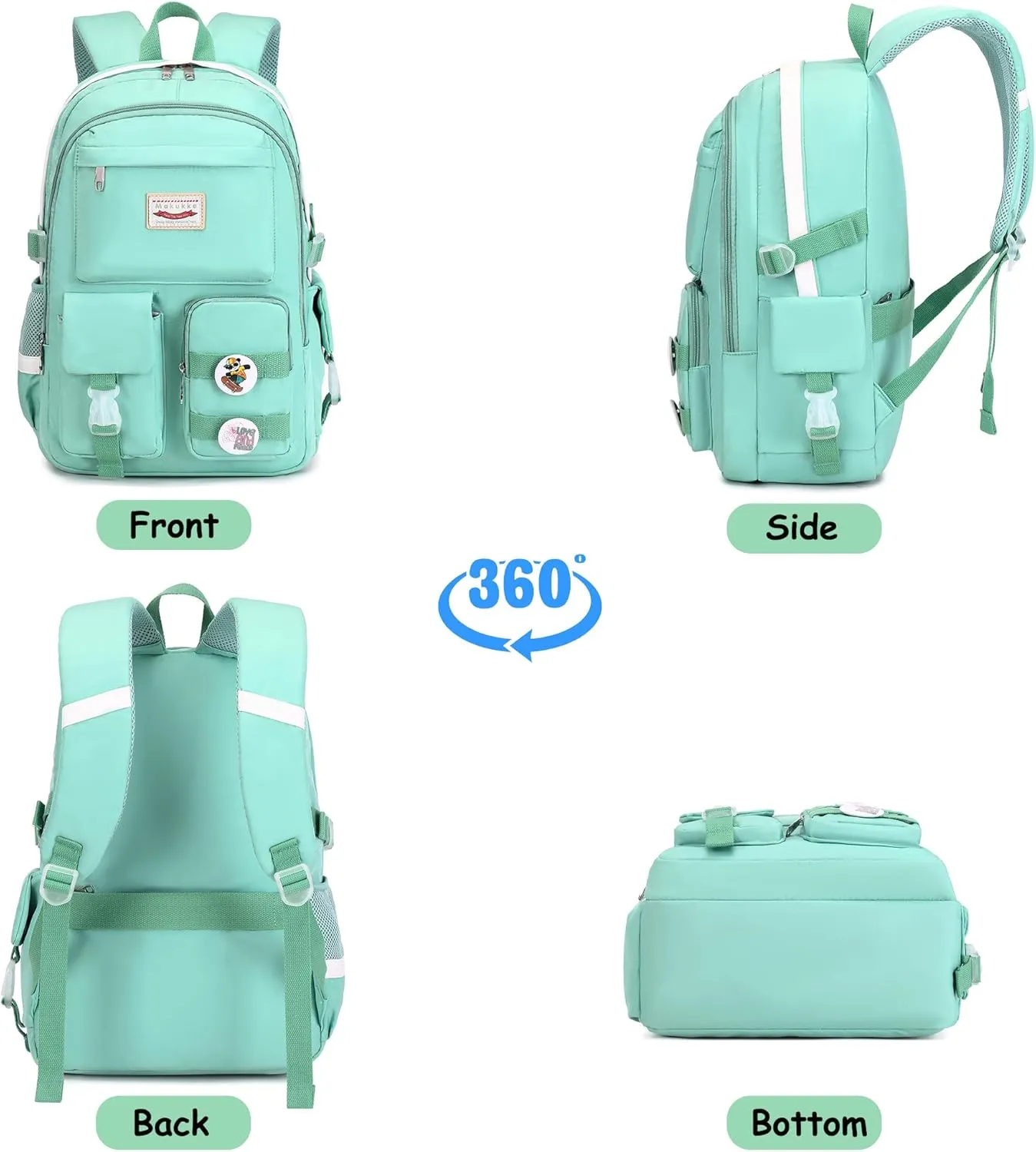Makukke School Backpacks for Teen Girls - Laptop Backpacks 15.6 Inch College Cute Bookbag Anti Theft Women Casual Daypack,Green Backpack