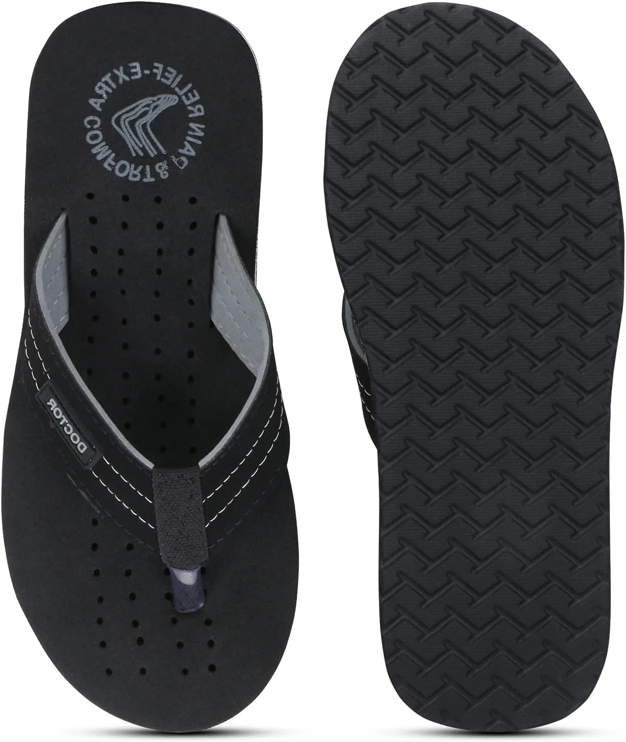 Men's Diabetic & Orthopedic Comfort Slipper, Flip-Flop, Black, Flat, Slip On, Rubber Sole, Open Toe, Strapless, EVA, Adults, Male