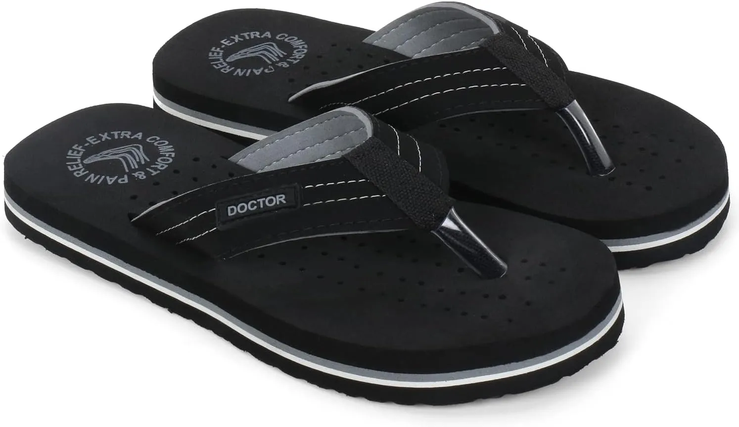 Men's Diabetic & Orthopedic Comfort Slipper, Flip-Flop, Black, Flat, Slip On, Rubber Sole, Open Toe, Strapless, EVA, Adults, Male