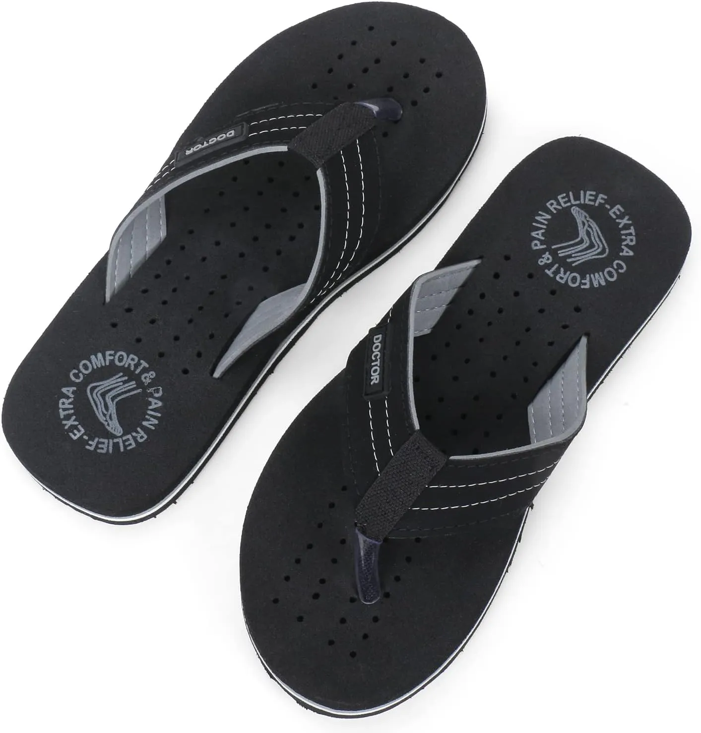 Men's Diabetic & Orthopedic Comfort Slipper, Flip-Flop, Black, Flat, Slip On, Rubber Sole, Open Toe, Strapless, EVA, Adults, Male