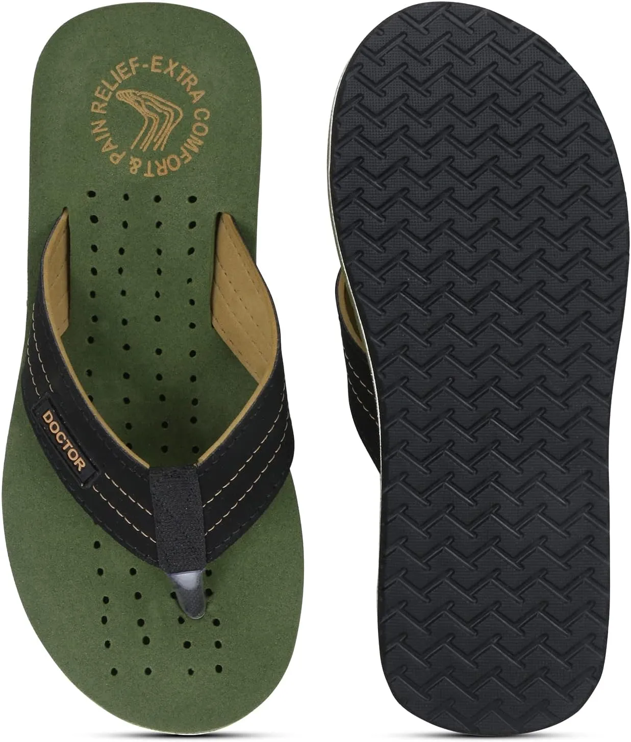 Men's Diabetic & Orthopedic Comfort Slipper, Flip-Flop, Black, Flat, Slip On, Rubber Sole, Open Toe, Strapless, EVA, Adults, Male