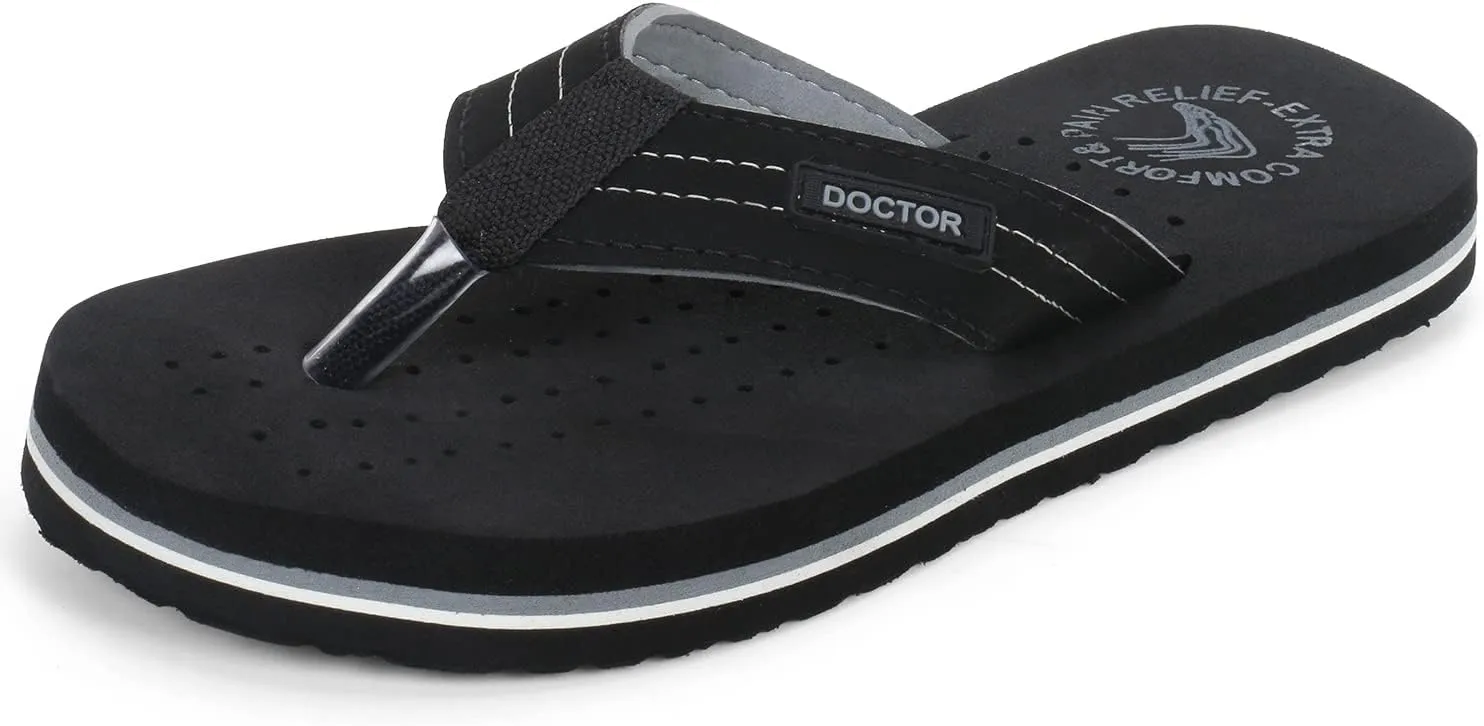Men's Diabetic & Orthopedic Comfort Slipper, Flip-Flop, Black, Flat, Slip On, Rubber Sole, Open Toe, Strapless, EVA, Adults, Male