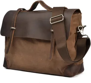 Men's Leather and Canvas Shoulder Bags Men's Bags Business Casual Portable Crossbody Bags Briefcases