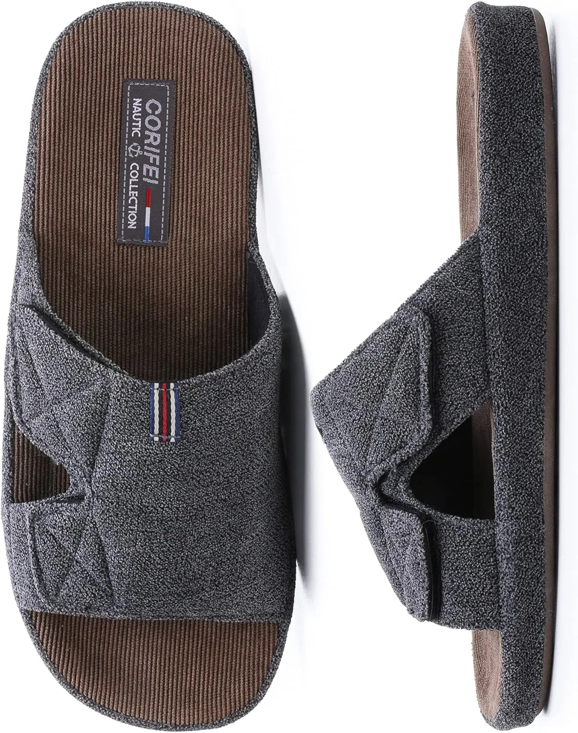 Men's Open Toe Slippers Adjustable House Slippers with Arch Support Cross Band Anti-Slip Indoor Outdoor Slides