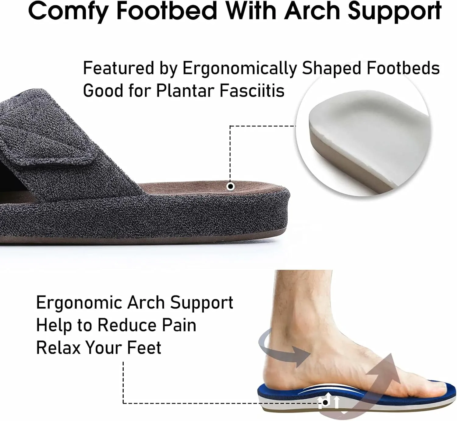 Men's Open Toe Slippers Adjustable House Slippers with Arch Support Cross Band Anti-Slip Indoor Outdoor Slides