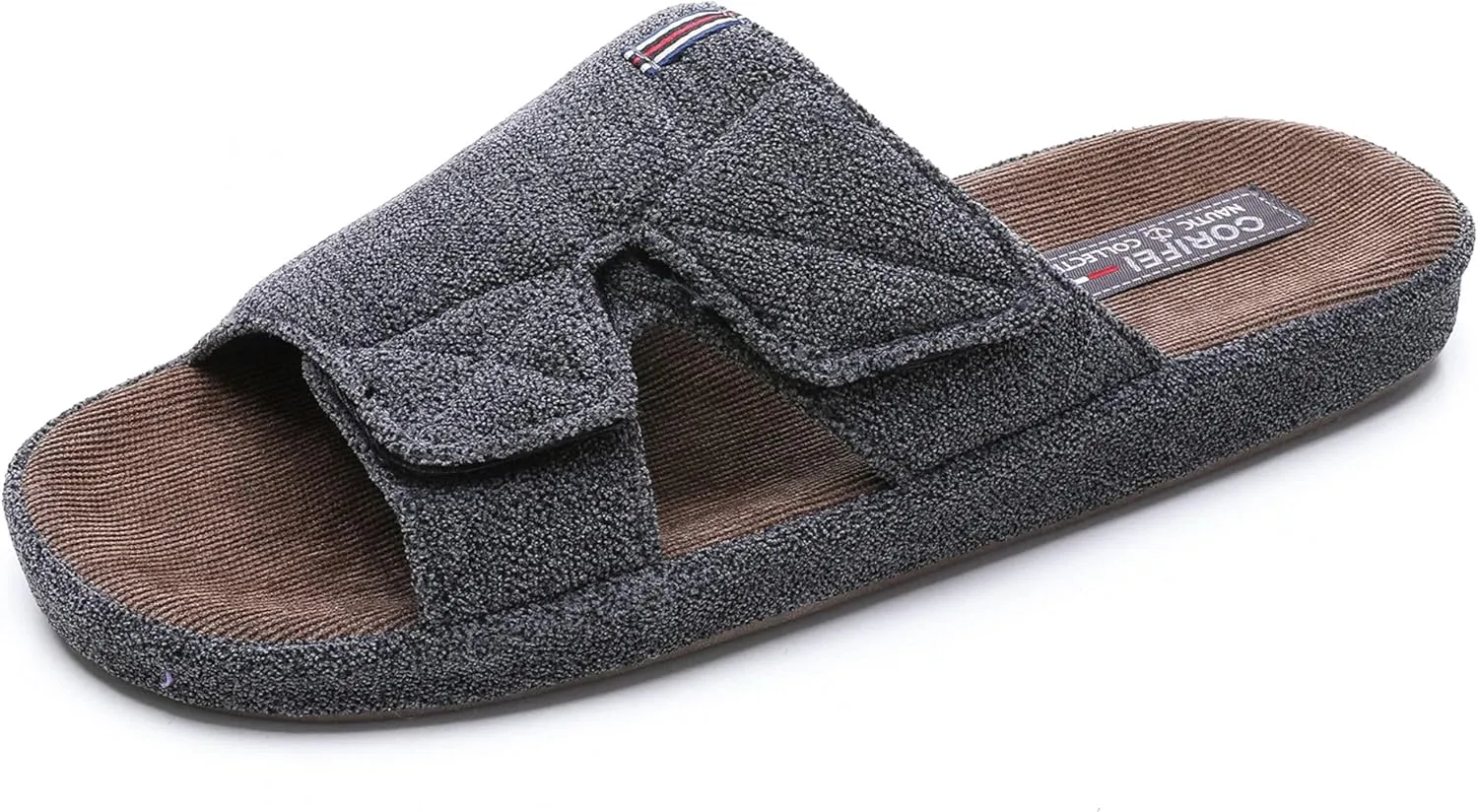 Men's Open Toe Slippers Adjustable House Slippers with Arch Support Cross Band Anti-Slip Indoor Outdoor Slides