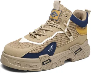 Mens Retro Leather Lace Up Platform Sneakers Casual Non-Slip Shock Absorbing Heighten Fashion Walking Workout Driving Shoes