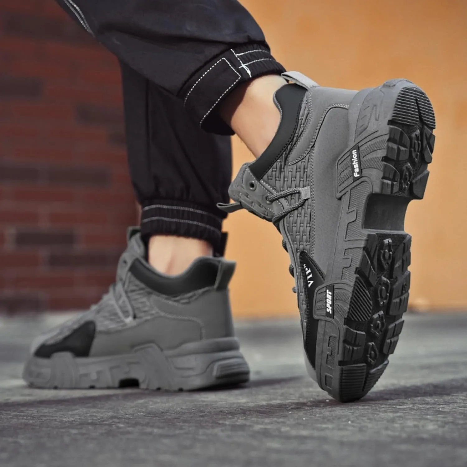 Mens Retro Leather Lace Up Platform Sneakers Casual Non-Slip Shock Absorbing Heighten Fashion Walking Workout Driving Shoes