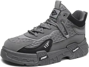 Mens Retro Leather Lace Up Platform Sneakers Casual Non-Slip Shock Absorbing Heighten Fashion Walking Workout Driving Shoes