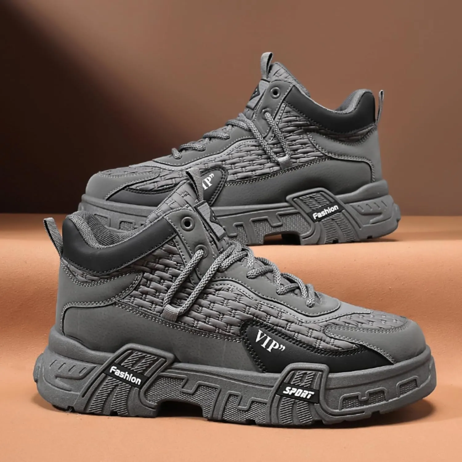 Mens Retro Leather Lace Up Platform Sneakers Casual Non-Slip Shock Absorbing Heighten Fashion Walking Workout Driving Shoes