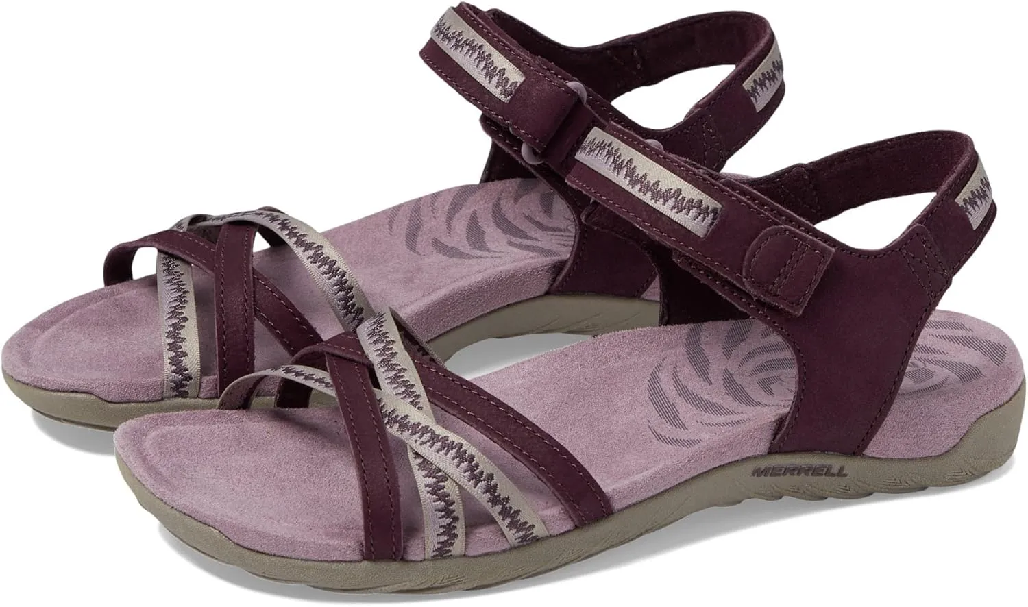 Merrell Terran 3 Cush Cross Sandals for Women - Nubuck Leather, Webbing Upper, and Hook-Loop Closure