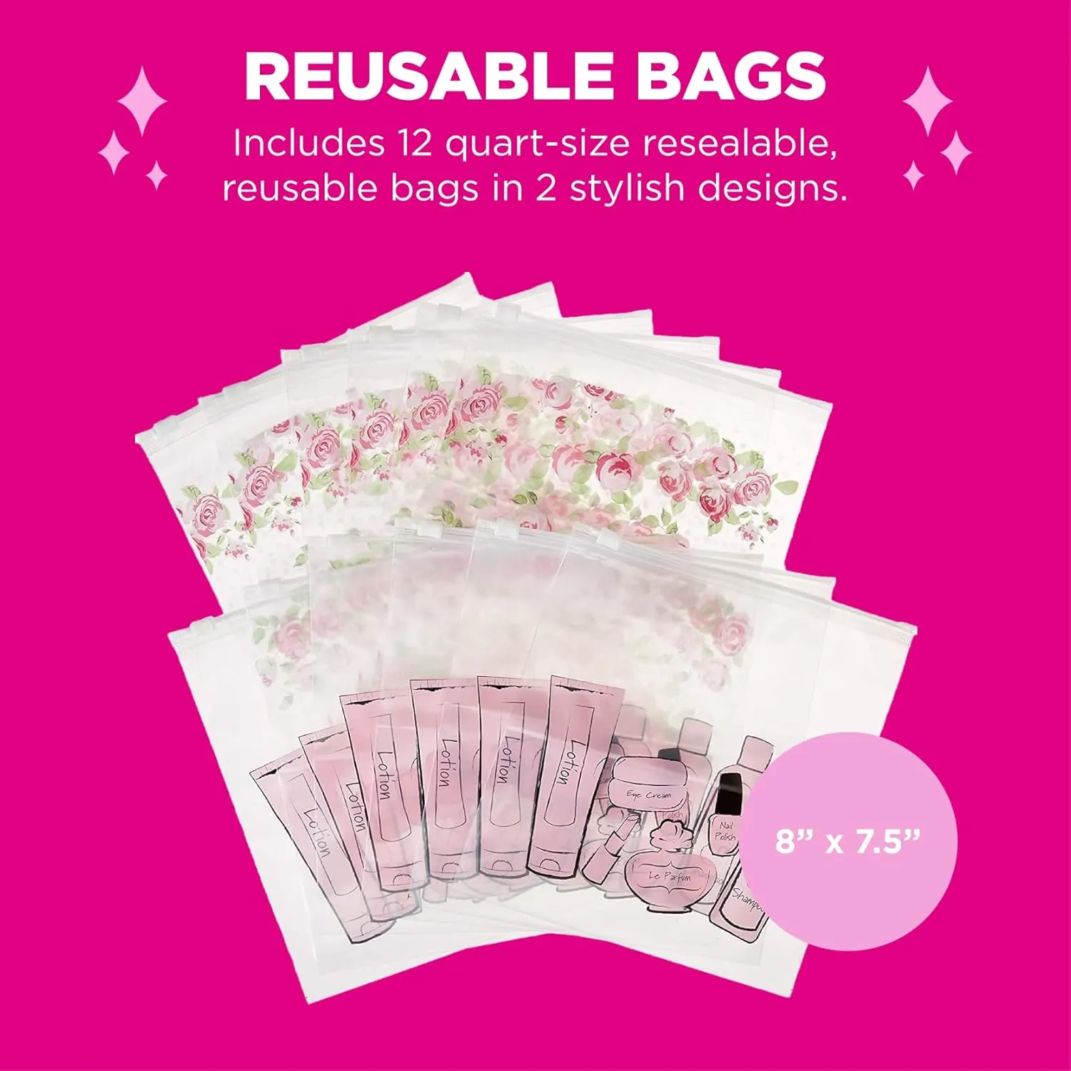 Miamica Women's Resealable Toiletry Bag & Travel Packing Organizers