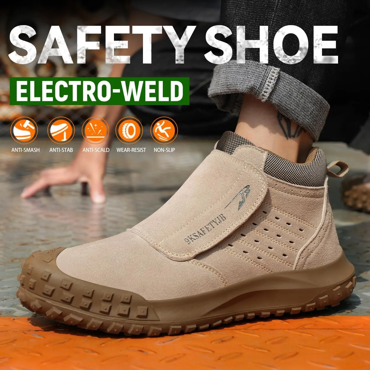 Micoklinlin Steel Toe Welding Shoes for Men Anti-Scald Safety Shoes for Work Breathable Non-Slip Puncture Proof Work Boots