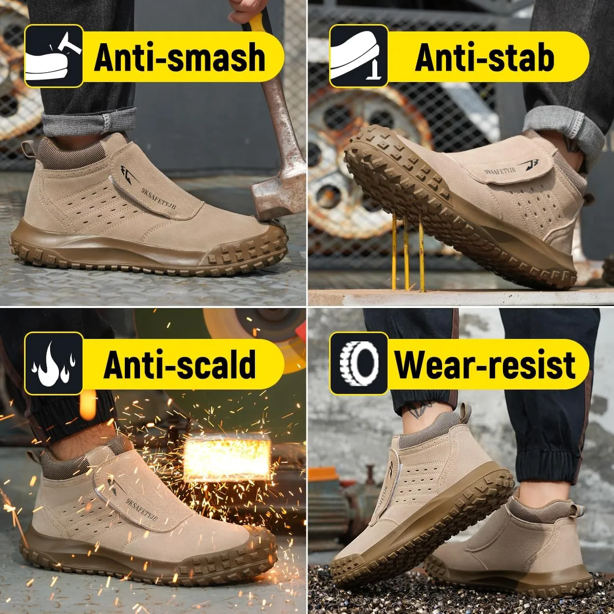 Micoklinlin Steel Toe Welding Shoes for Men Anti-Scald Safety Shoes for Work Breathable Non-Slip Puncture Proof Work Boots