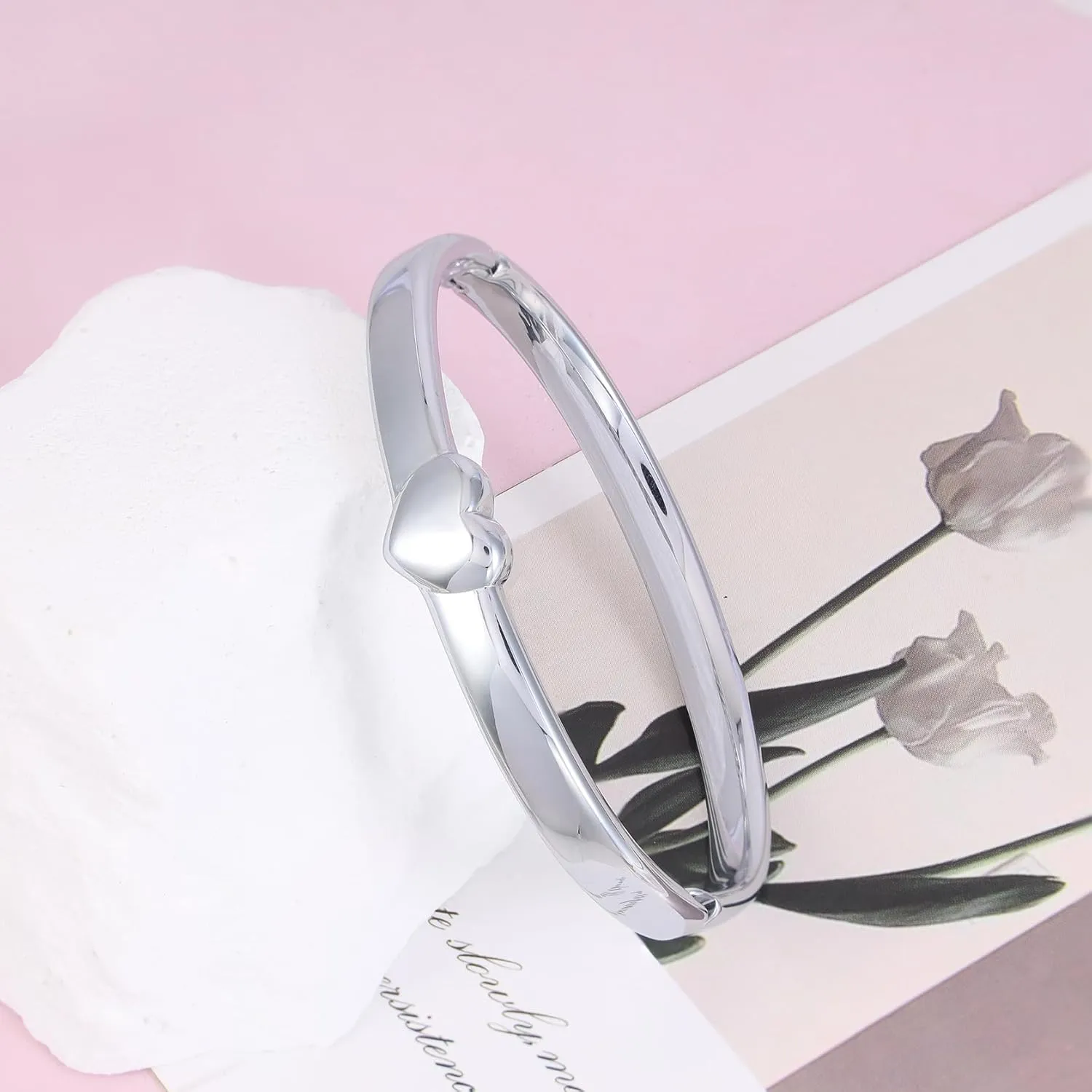 MILAKOO Heart Teardrop Stainless Steel Bangle Bracelet for Women Twist Eternity Love Chunky Cuff Valentine's Gifts