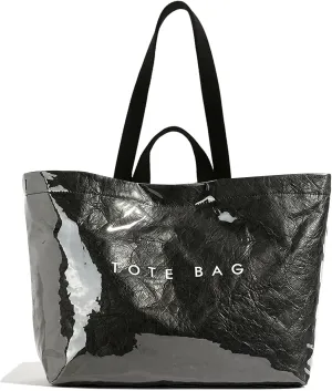 MINGRI Large Tote Bags for Women PVC Clear Totes Bag Plastic Carry All Bag Kraft Paper Shoulder Handbag Hobo for Work Travel