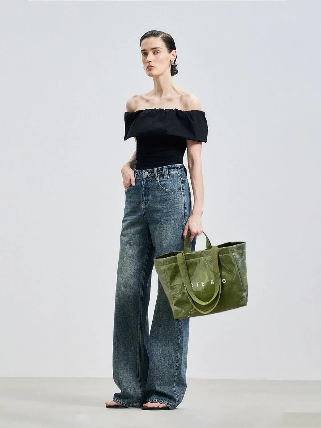 MINGRI Large Tote Bags for Women PVC Clear Totes Bag Plastic Carry All Bag Kraft Paper Shoulder Handbag Hobo for Work Travel
