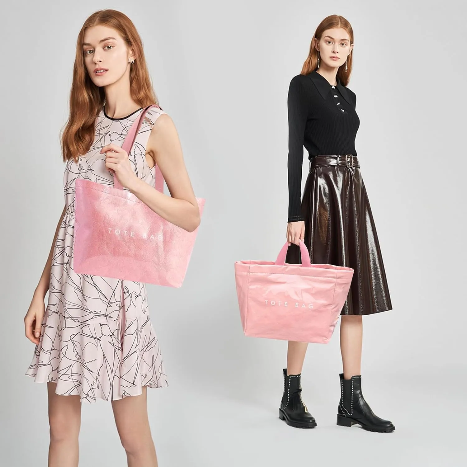 MINGRI Large Tote Bags for Women PVC Clear Totes Bag Plastic Carry All Bag Kraft Paper Shoulder Handbag Hobo for Work Travel