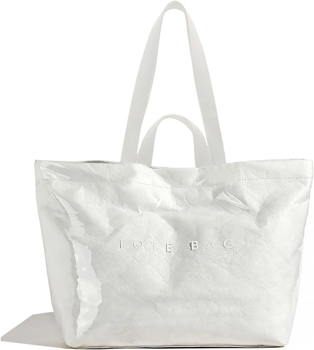 MINGRI Large Tote Bags for Women PVC Clear Totes Bag Plastic Carry All Bag Kraft Paper Shoulder Handbag Hobo for Work Travel