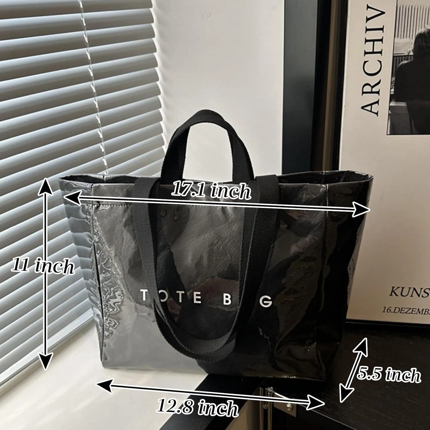 MINGRI Large Tote Bags for Women PVC Clear Totes Bag Plastic Carry All Bag Kraft Paper Shoulder Handbag Hobo for Work Travel