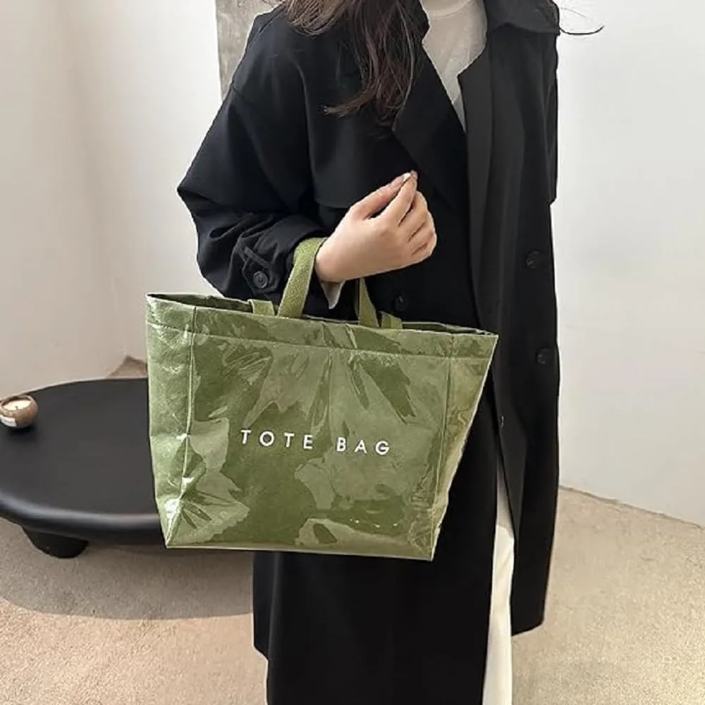 MINGRI Large Tote Bags for Women PVC Clear Totes Bag Plastic Carry All Bag Kraft Paper Shoulder Handbag Hobo for Work Travel